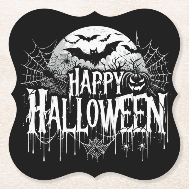 Posavasos De Papel Arte de Halloween feliz (Anverso)
