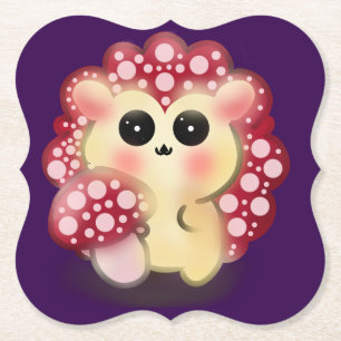 Posavasos De Papel Arte de hongo rojo Kawaii adorable erizo seta