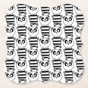Posavasos De Papel Arte de panda juguetón en blanco y negro