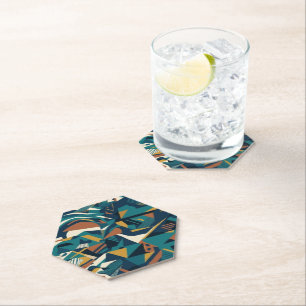 Posavasos De Papel Arte geométrico abstracto moderno - Naranja Teal R