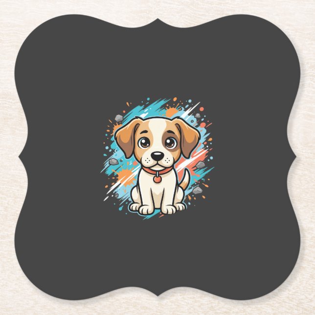 Posavasos De Papel Arte vectorial de perro lindo con salpicaduras de  (Anverso)