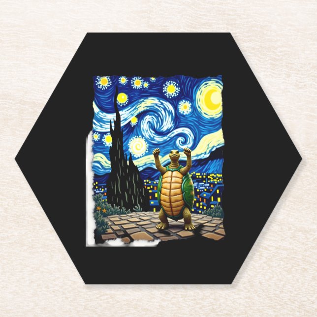 Posavasos De Papel Artistic Turtle Shirt  Starry Night Turtle (1) (Anverso)