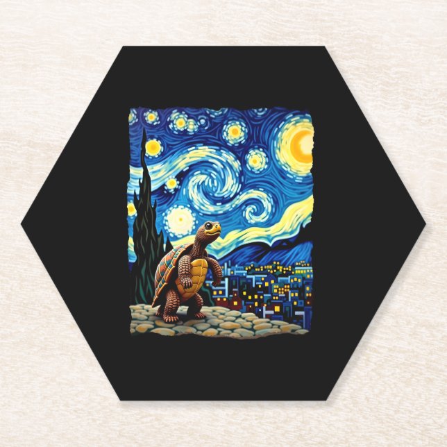 Posavasos De Papel Artistic Turtle Shirt  Starry Night Turtle (2) (Anverso)