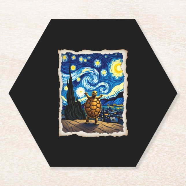 Posavasos De Papel Artistic Turtle Shirt  Starry Night Turtle (3) (Anverso)