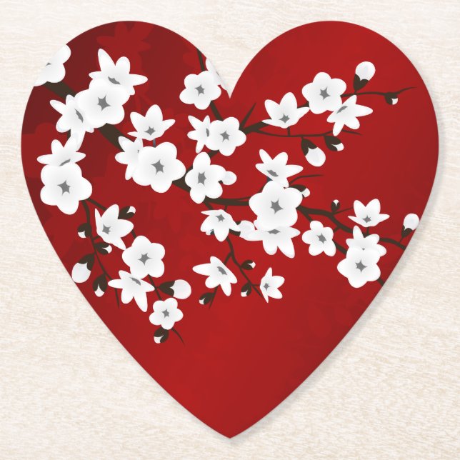 Posavasos De Papel Asia Floral White Cherry Blossom Red (Anverso)