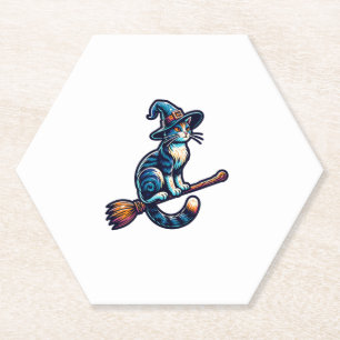 Posavasos De Papel Asistente para gatos Halloween Bruja Mystical Cat 
