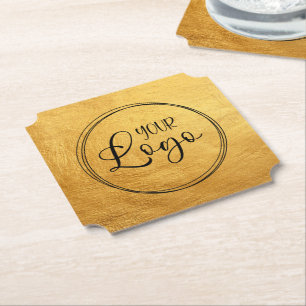 Posavasos De Papel Aspecto pintado de oro cálido con logotipo de nego