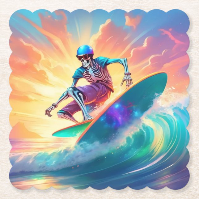 Posavasos De Papel Astras de Skeleton Hang 10 (Anverso)