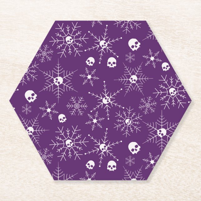 Posavasos De Papel Asustado cráneo Creepmas Navidades Copos de nieve  (Anverso)
