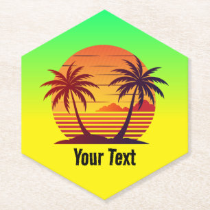 Posavasos De Papel Atardecer con palmeras Vector-98803