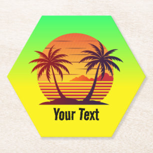 Posavasos De Papel Atardecer con palmeras Vector-98803