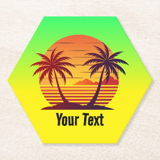 Posavasos De Papel Atardecer con palmeras Vector-98803 (Anverso)