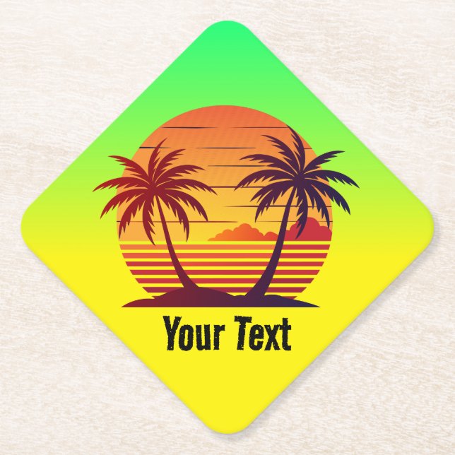 Posavasos De Papel Atardecer con palmeras Vector-98803 (Anverso)