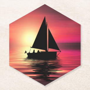 Posavasos De Papel Atardecer, velero en el mar-39186