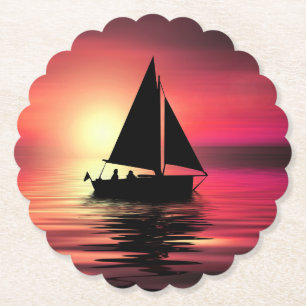 Posavasos De Papel Atardecer, velero en el mar-39186