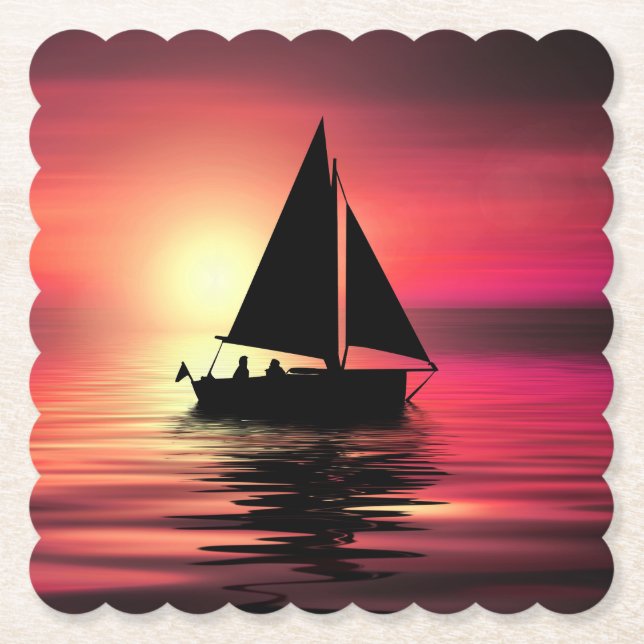 Posavasos De Papel Atardecer, velero en el mar-39186 (Anverso)