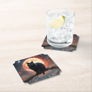 Posavasos De Papel Aterrador Halloween Black Cat Moonlight,