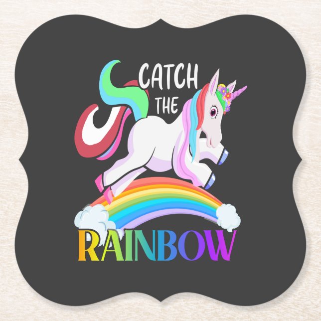 Posavasos De Papel Atrapa el diseño de Unicornio de Arcoíris (Anverso)