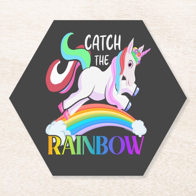 Posavasos De Papel Atrapa el diseño de Unicornio de Arcoíris (Anverso)