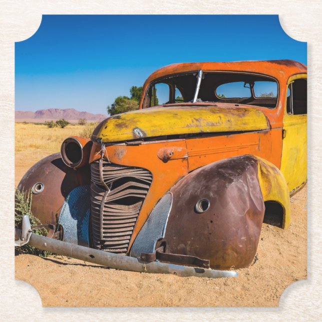 Posavasos De Papel Auto viejo y abandonado en Solitaire, Namibia (Anverso)