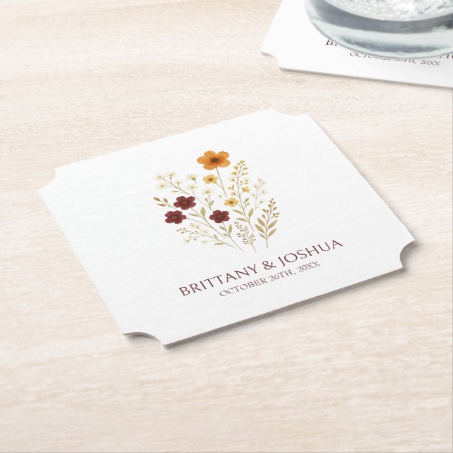 Posavasos De Papel Autumn Wildflower Elegant Boho Boda (En perspectiva)