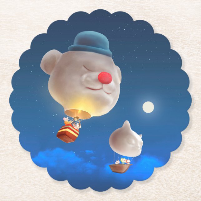 Posavasos De Papel Aventura con globo de cielo nocturno (Anverso)