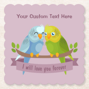 Posavasos De Papel Aves amorosas personalizados de papel de texto