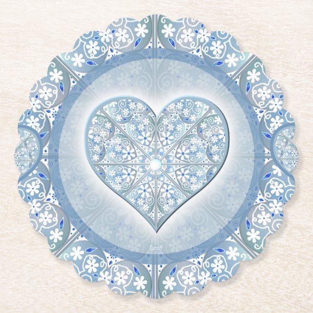 Posavasos De Papel Azul de luz de encaje cerámico (Anverso)