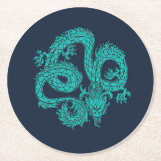 Posavasos de papel azul marino con dragón oriental