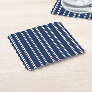 Posavasos De Papel Azul Marino Marfil Cálido Elegantes Rayas