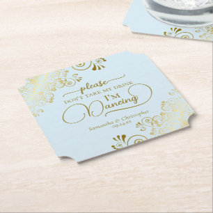 Posavasos De Papel Azul pálido y oro no te lleves mi Boda de bebida