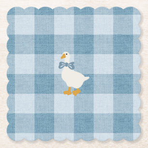 Posavasos De Papel Azul Polvo Gingham Ganso Baby Shower Cuadros