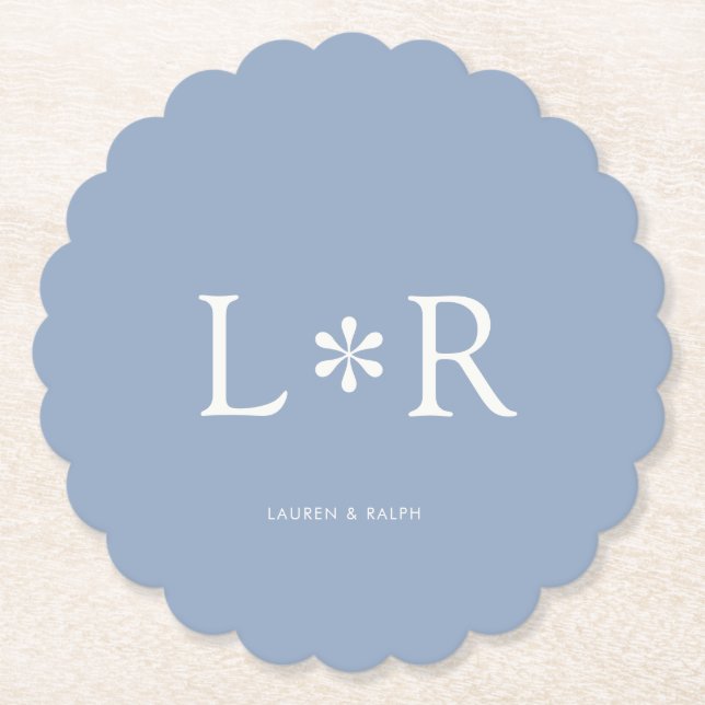 Posavasos De Papel Azul Polvoriento Simple Chic Pareja (Anverso)