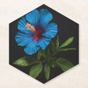 Posavasos De Papel "Azul radiante: Flor hibiscus sobre negro