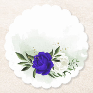 Posavasos De Papel azul real y flores blancas vegetación