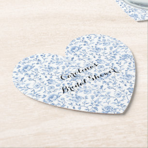 Posavasos De Papel Azul Romántico Blanco Floral Ducha Nupcial