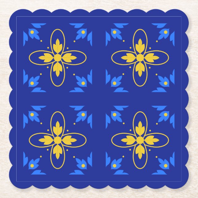 Posavasos De Papel Azulejo azul y amarillo (Anverso)