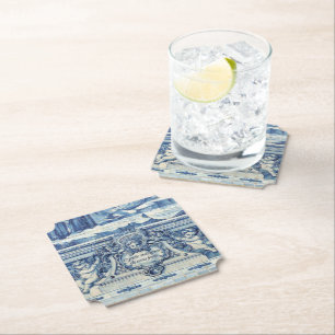 Posavasos De Papel Azulejos azules portugueses con dos ángeles