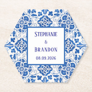 Posavasos De Papel Azulejos Portugueses Boda Mediterránea Azul