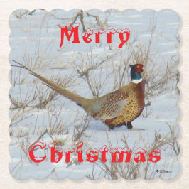 Posavasos De Papel B22 Ring-Necked-Pheasant in Snow Coaster