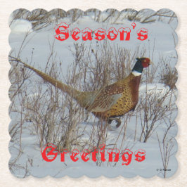 Posavasos De Papel B23 Ring Necked Pheasant in Snow Coaster