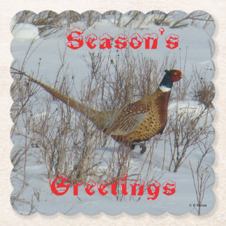 Posavasos De Papel B23 Ring Necked Pheasant in Snow Coaster