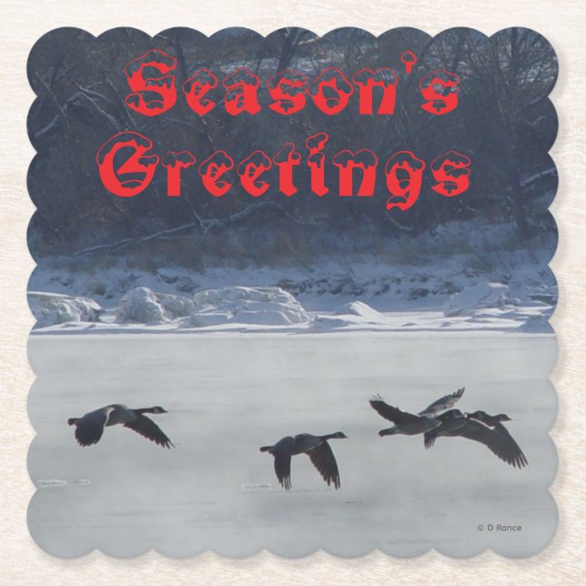 Posavasos De Papel B48b Canadian Geese Over Frozen River Coaster (Anverso)