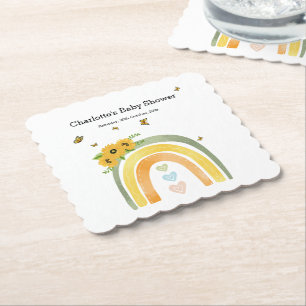 Posavasos De Papel Baby Shower Arcoíris Boho con Girasoles