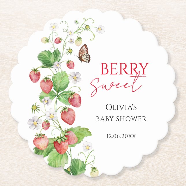 Posavasos De Papel Baby Shower Berry Sweet Strawberry (Anverso)