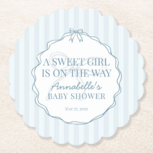 Posavasos De Papel Baby Shower Blue Coquette Bow Pastel