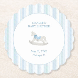 Posavasos De Papel Baby Shower Classic Simple Blue Rocse Horse Boy