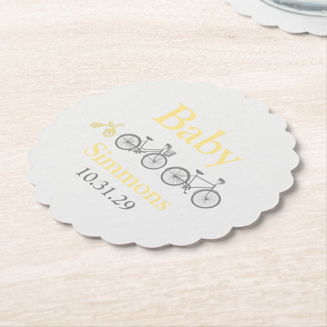Posavasos De Papel Baby Shower de bicicleta amarilla (En perspectiva)