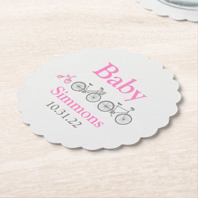 Posavasos De Papel Baby Shower de bicicleta rosa (En perspectiva)