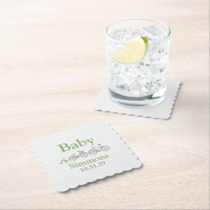 Posavasos De Papel Baby Shower de bicicleta verde